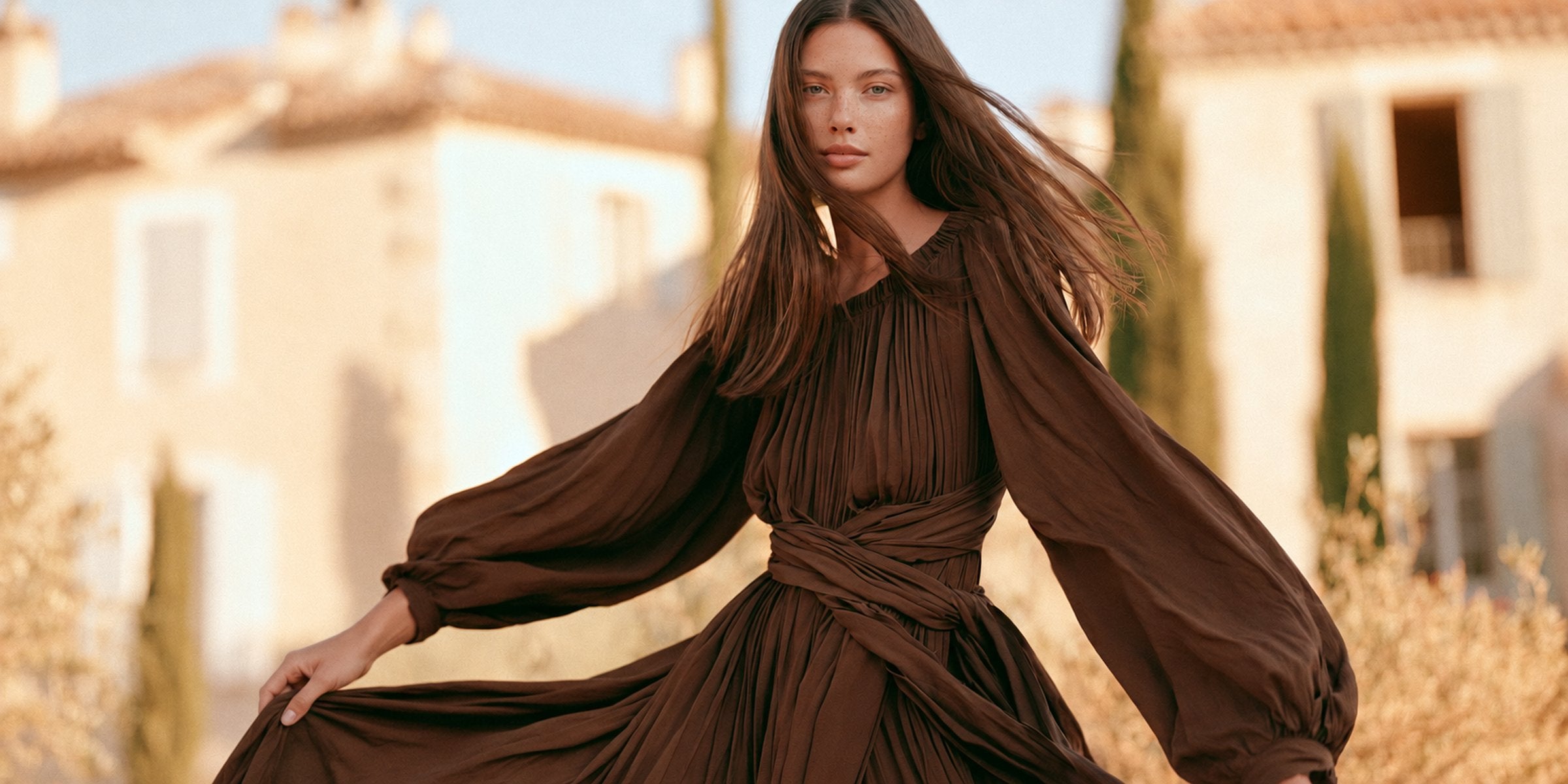 Robe longue portée au coucher du soleil